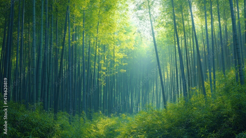Obraz premium Serene Bamboo Forest Path: A Tranquil Escape into Nature's Embrace