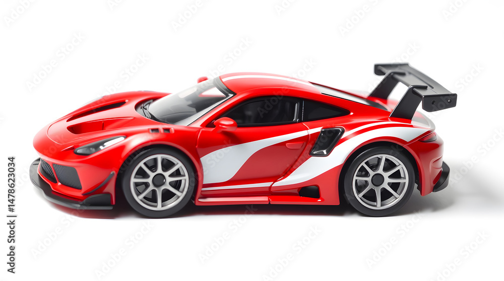 Red toy racing car standing out on white background Red toy racing car standing out on white background