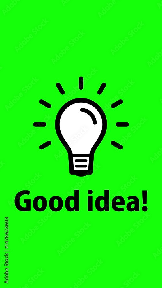 Good idea:点滅する電球のアイコン(縦長、クロマキー背景) Good idea:点滅する電球のアイコン(縦長、クロマキー背景)