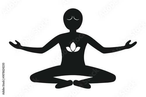 Black Silhouette Yoga for Stress Relief Style Vector Illustration