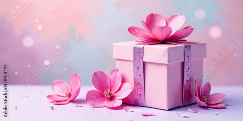 A Pink Gift Box Adorned with Delicate Flowers, a Symbol of Celebration and Thoughtfulness