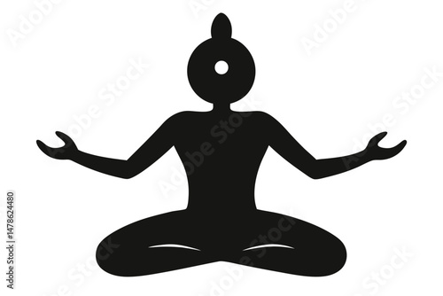 Black Silhouette Yoga for Vasudhaiva Kutumbakam Style Vector Illustration