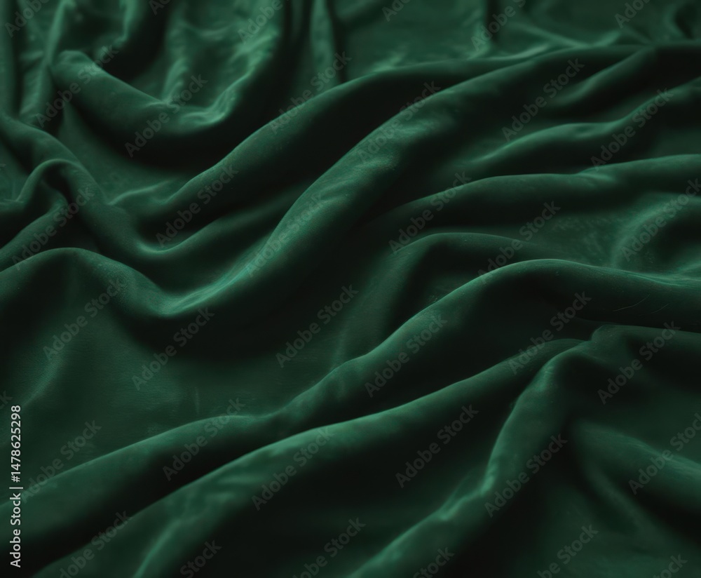 Fototapeta premium Deep emerald green velvet fabric swatch, showcasing its plush texture and drape , material, elegant