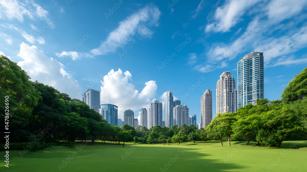 Nature park in a metropolitan city tall skyscraper building skyline copy space. Green infrastructure urban area office buildings 30806837 1 Nature park in a metropolitan city tall skyscraper building skyline copy space. Green infrastructure urban area office buildings 30806837 1