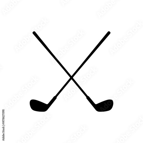 Two crossed golf club silhouette vector flat illustration on white background.