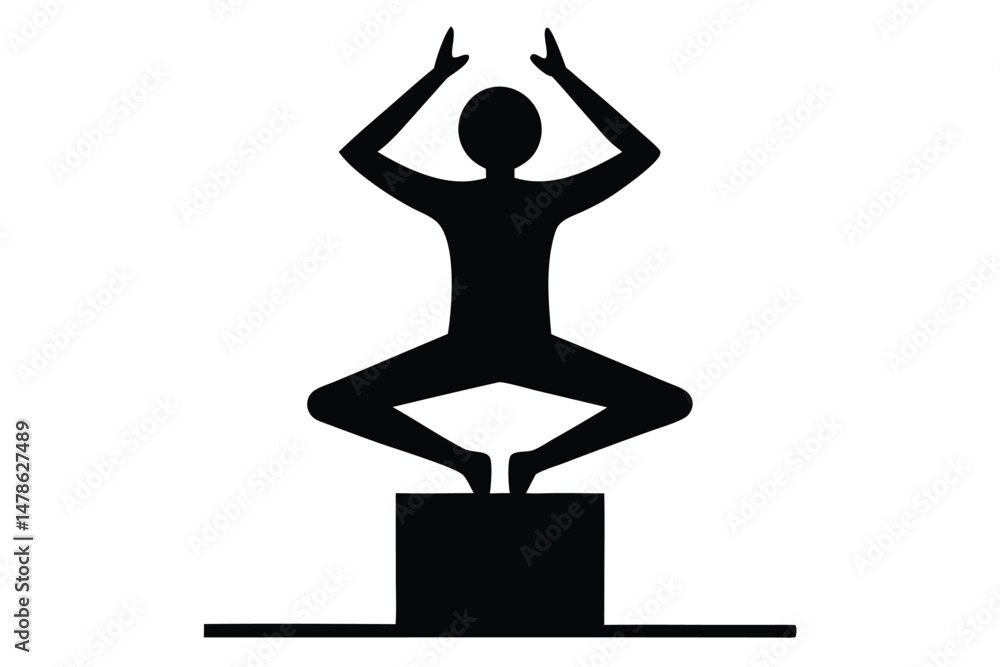 Black Silhouette Yoga in Times Square Style Vector Illustration Black Silhouette Yoga in Times Square Style Vector Illustration