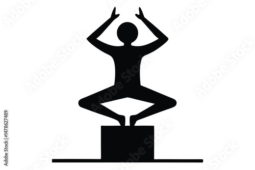 Black Silhouette Yoga in Times Square Style Vector Illustration