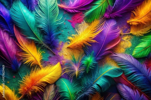 Panoramic Mardi Gras Feather Pattern Bold Spray Paint Art