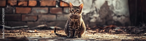 Wallpaper Mural A tabby cat sits amidst debris and aged brick. Torontodigital.ca