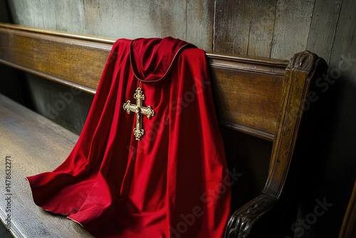 Red cassock biretta gold cross and cardinal ring