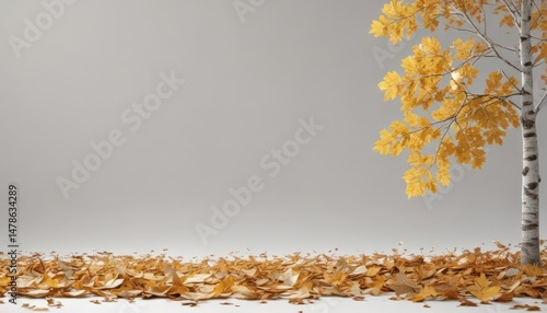 Golden oak and birch leaves, clean white area, clear, woodland, bright