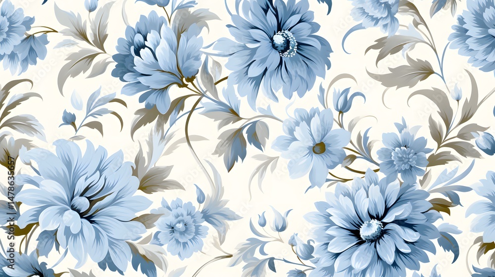 Fototapeta premium Elegant Seamless Antique Floral Ornament in Pale Turquoise for Vintage Designs