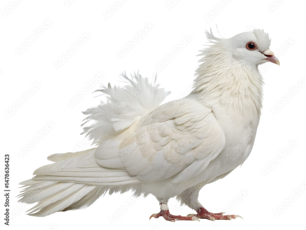 Obraz premium Close-Up of White Dove with Crest Isolated on transparent background cutout, PNG file, Cutout file