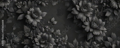 Wallpaper Mural Luxury charcoal floral wallpaper, intricate flower pattern, deep texture, dark, embroidery Torontodigital.ca