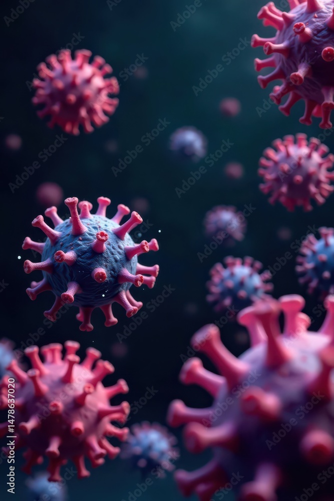 Microscopic View of Infectious Agents, Exhibiting Complex Surface Structures and a Deep Crimson Hue Microscopic View of Infectious Agents, Exhibiting Complex Surface Structures and a Deep Crimson Hue