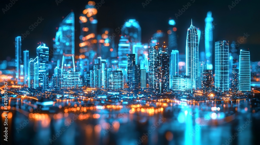 Obraz premium The future of urban development: a holographic city in the metaverse.