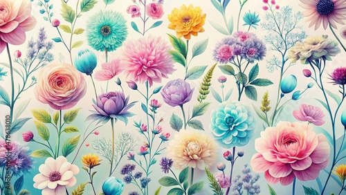 Pastel Floral Silhouette Repeat Backdrop: Elegant Design for Prints & Fabrics