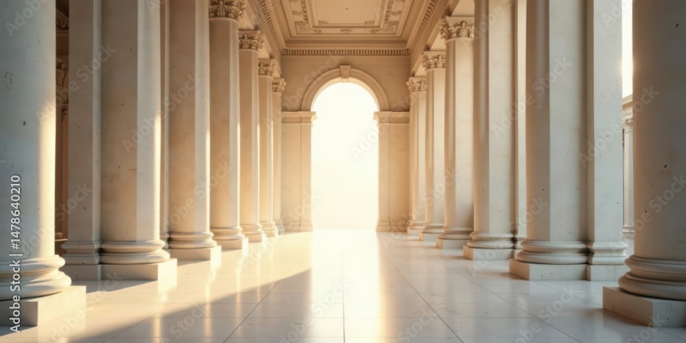 Obraz premium Sunlit Colonnade A Pathway to Enlightenment and Grandeur, Architectural Elegance in Soft Light