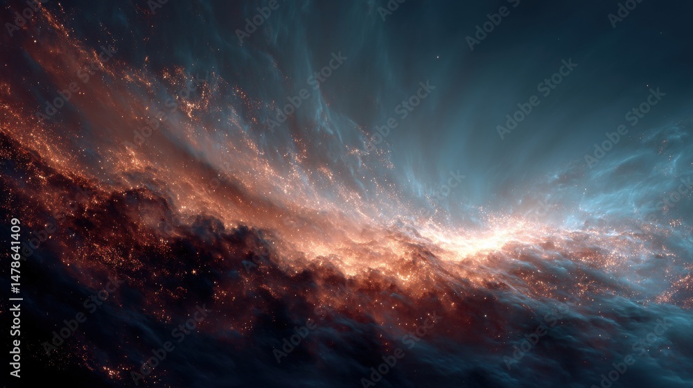 Fototapeta premium Dynamic Swirling Cloud of Fine Shimmering Particles in Burnt Orange and Deep Hues Evoking a Sense of Mystery and Enchantment in Digital Art