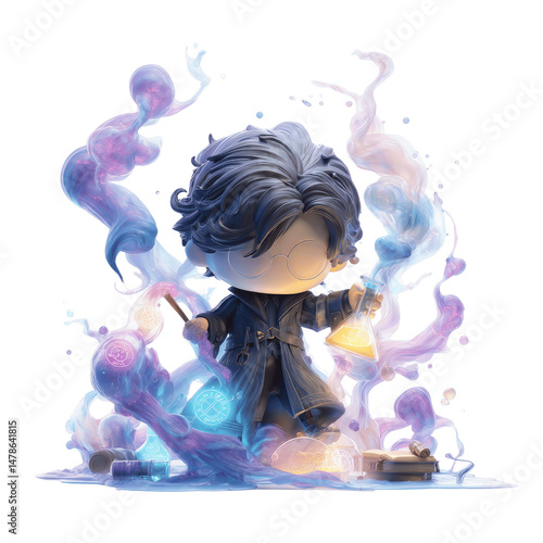 Magical Young Wizard with Potion and Spells