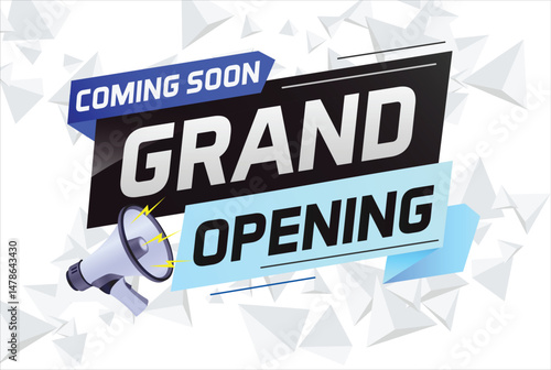 coming soon grand opening word concept vector illustration with megaphone and 3d, web, mobile app, poster, banner, flyer, background, gift card, coupon, label, wallpaper
