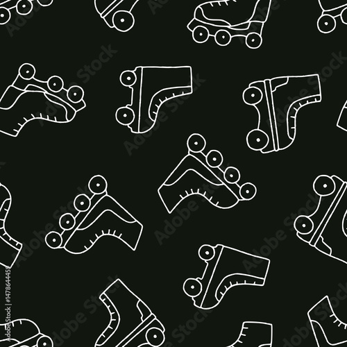 Outline Vector Roller Skate Pattern Repeat Seamless for Wallpaper Background Cover Packaging