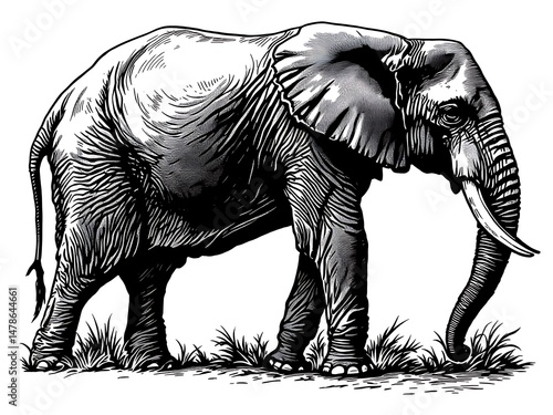 Elephant Illustration Black and White Drawing