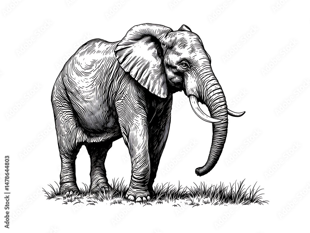 Fototapeta premium Elephant Illustration in Black and White