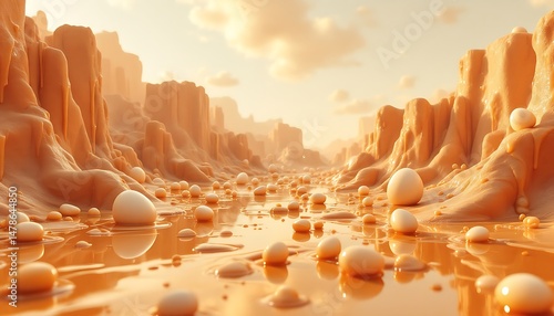 Surreal Landscape with Rocks, Liquid, and Eggs