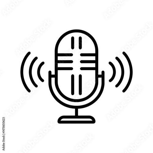 Podcast Microphone Icon – Retro Audio Mic Vector for Broadcasting