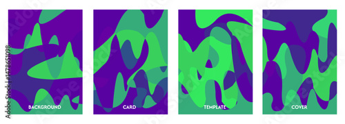 Purple green abstract wave background set. Light and dark combination. Cover design, poster, banner, web, card, greeting card etc.