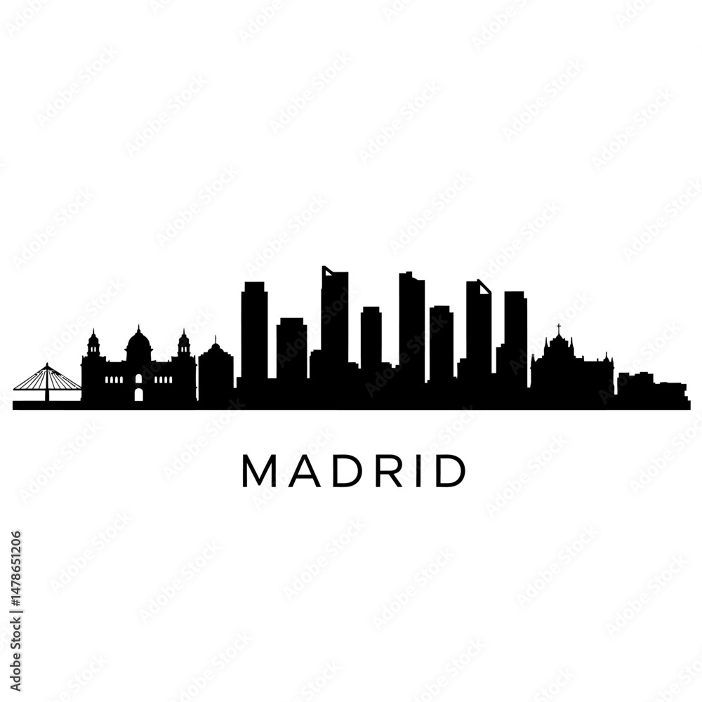 Madrid Skyline with Spain Vector Silhouette. Madrid Skyline with Spain Vector Silhouette.
