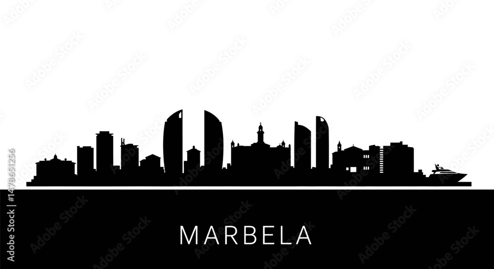 Naklejka premium Marbella Skyline Silhouette with Spain, and Cityscape.