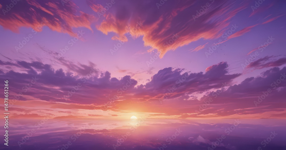 Naklejka premium Orange and purple watercolor sunset sky, textured background , beauty, purple, dreamy