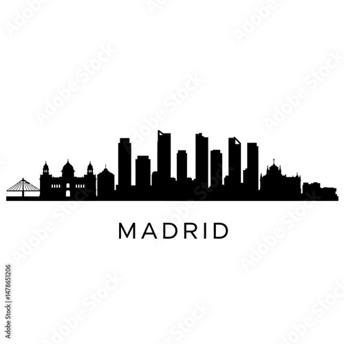 Madrid Skyline with Spain Vector Silhouette.