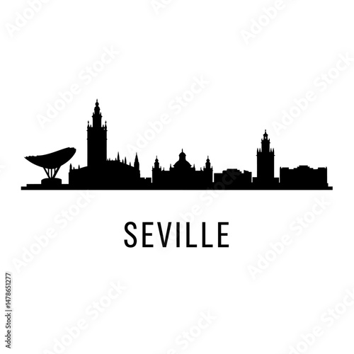 Seville Skyline Silhouette with Spain.