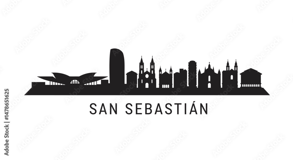 Obraz premium San Sebastian Spain Skyline Black Silhouette.