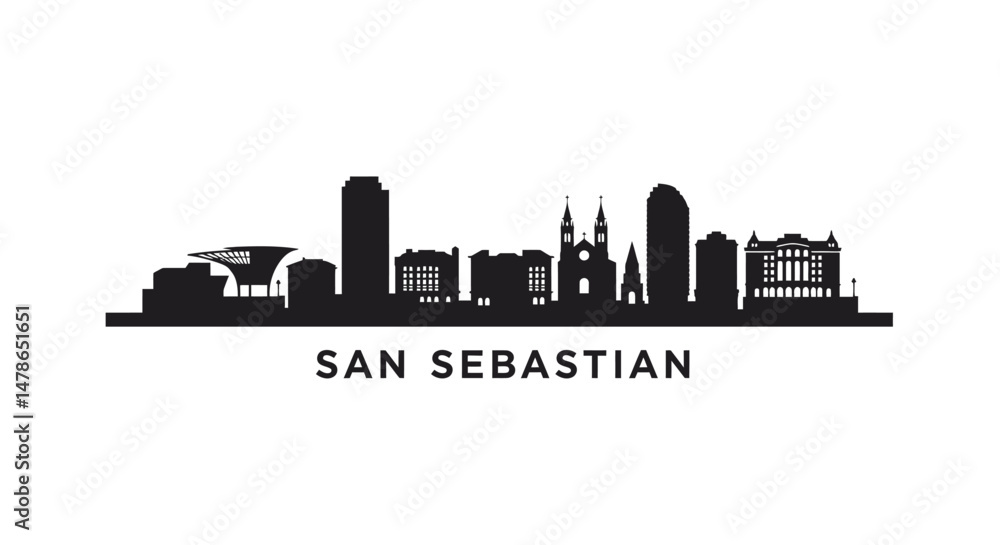 Fototapeta premium San Sebastian skyline silhouette with Spain cityscape.