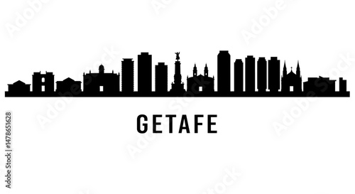 Getafe skyline with Spain Black silhouette.