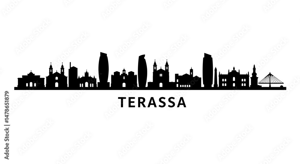 Obraz premium Terrassa Skyline Silhouette with Cityscape Vector.