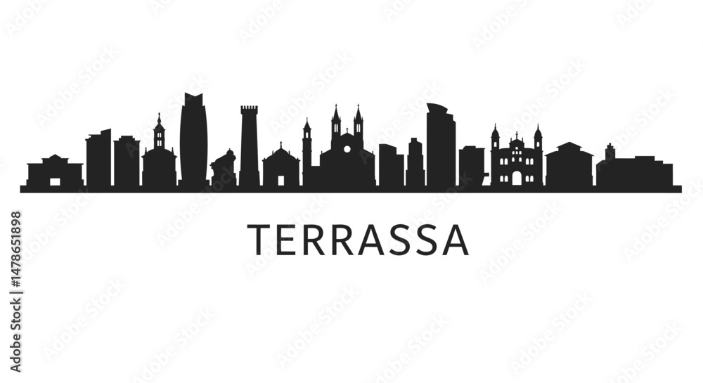 Naklejka premium Terrassa Skyline Silhouette with Spain, and Cityscape.