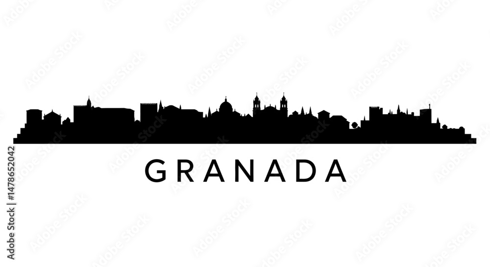 Obraz premium Granada Spain Skyline Black Silhouette Vector.