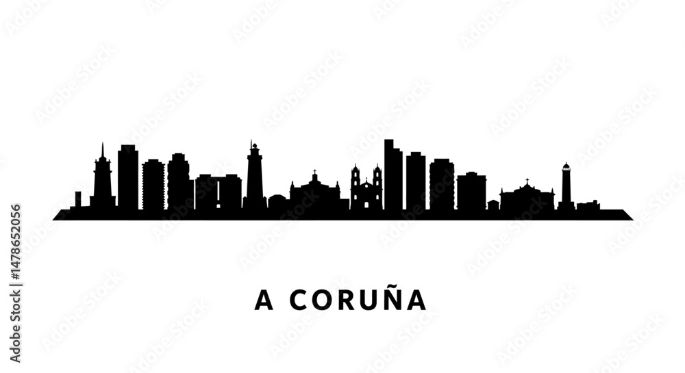 Fototapeta premium A Corua Spain Skyline Silhouette.