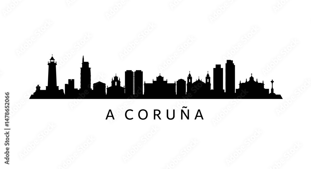 A Corua Skyline City silhouette vector. A Corua Skyline City silhouette vector.