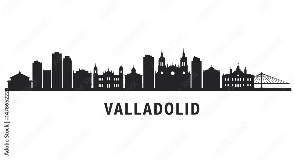 Obraz premium Valladolid Skyline Silhouette with Spain, and Cityscape.