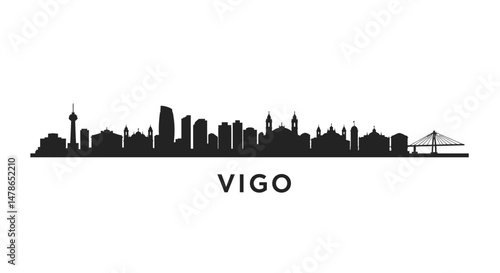 Vigo city skyline silhouette with Galicia, and Spain.