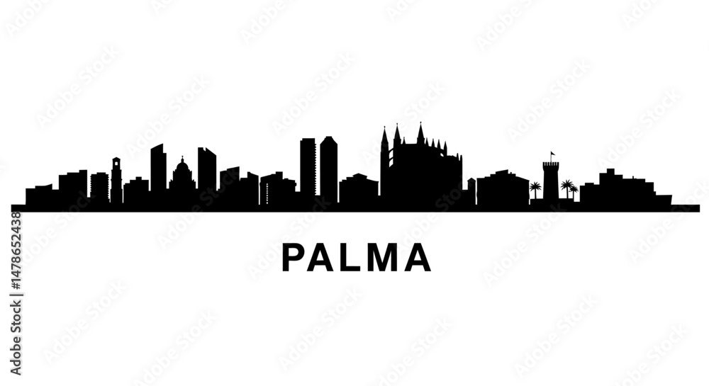Naklejka premium Palma Cityscape Silhouette Vector with Spain Skyline.