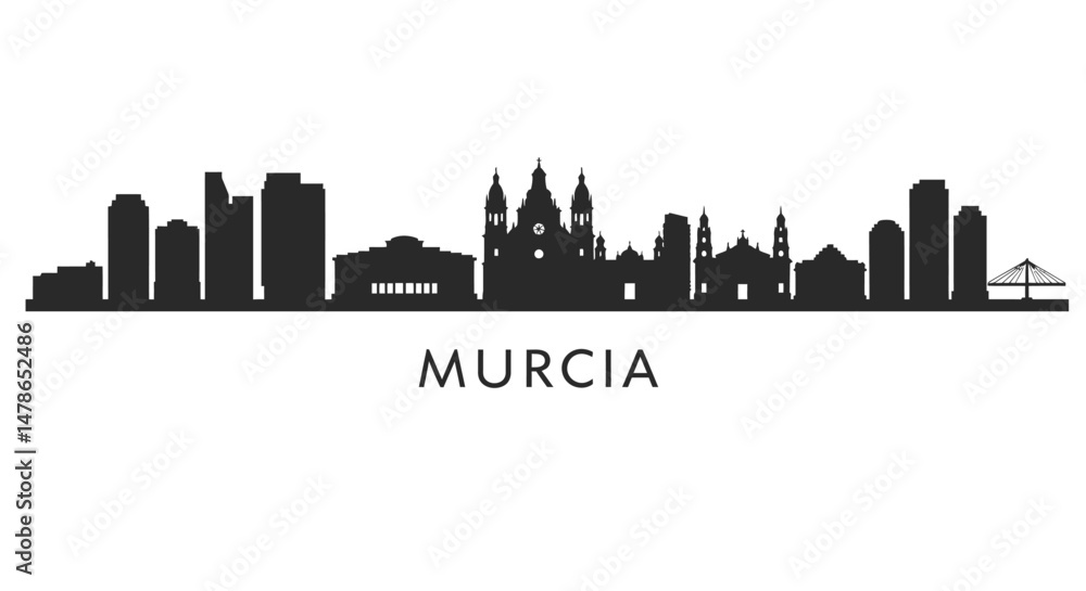 Fototapeta premium Murcia with Spain Skyline, Silhouette, and Cityscape.