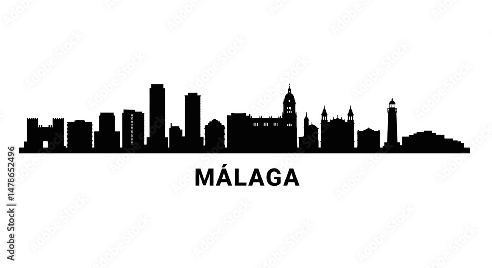 Naklejka premium Malaga Skyline Spain Cityscape Vector.