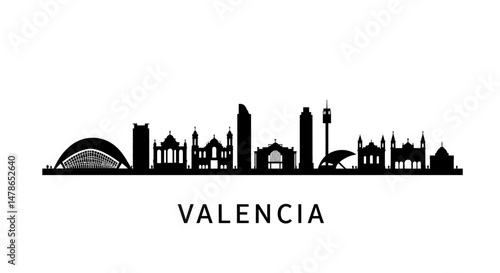 Valencia Skyline Silhouette with Spain Architecture.